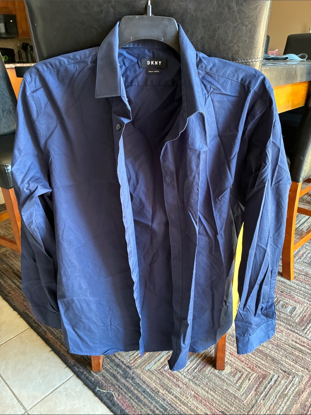 DKNY Men's Dark Navy Blue Button-Up Dress Shirt.  MA